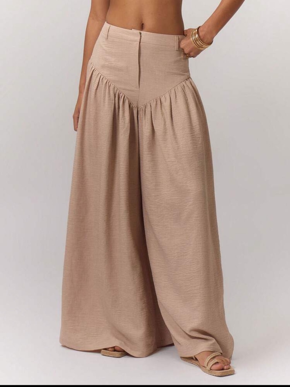 Very Wide Beige Pants - Women